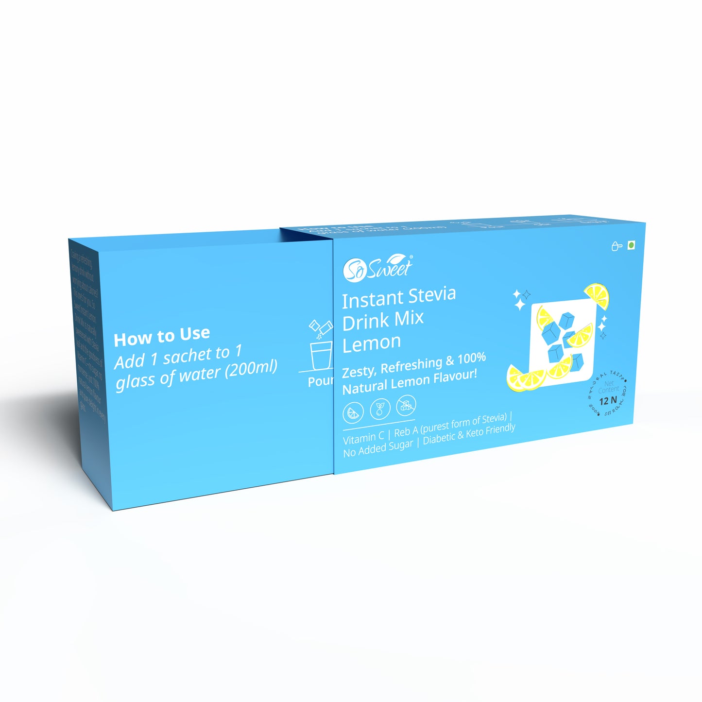 Stevia Sugar Free Instant Lemon Juice Drink Mix - 12 Sachets-Pack of 4