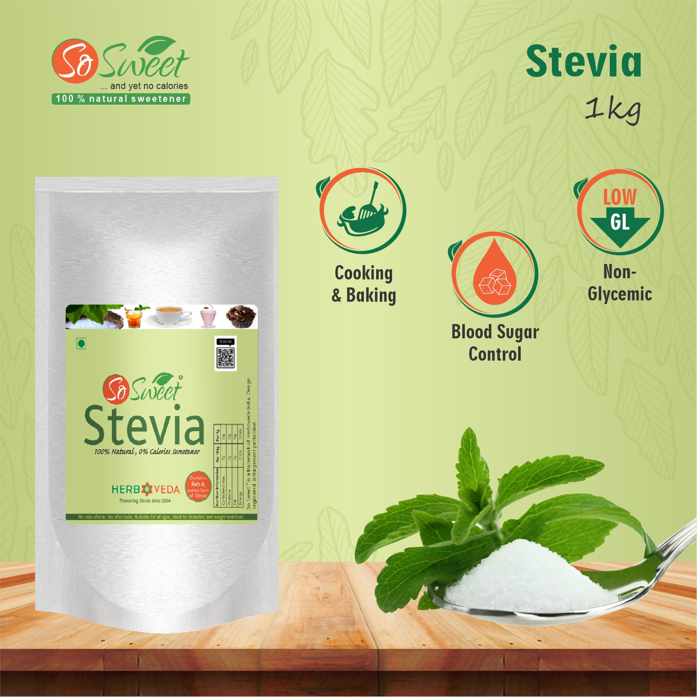 So Sweet Stevia Sugar free Powder Natural Sweetener Combo (1kg+ 100gm+ 250gm)