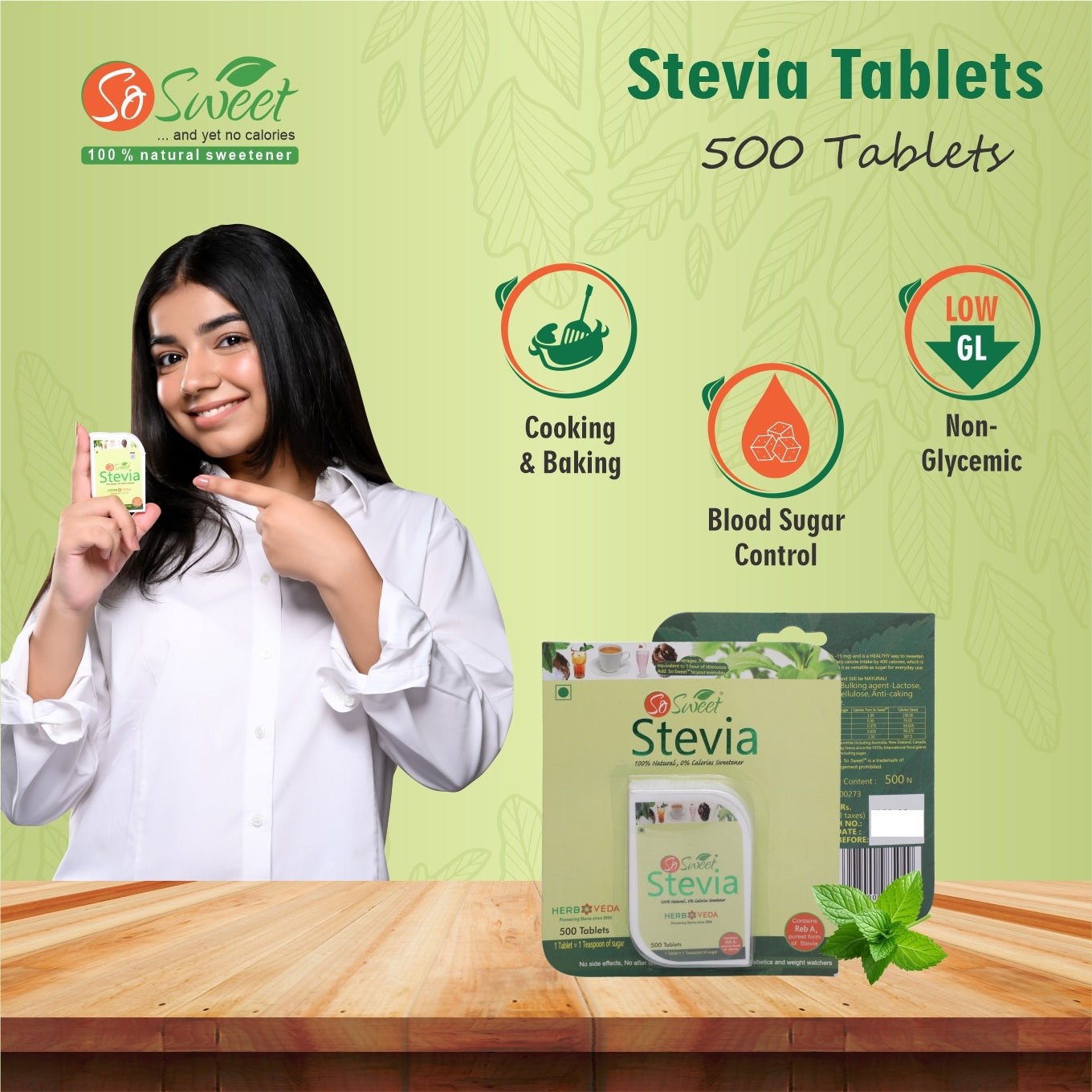 So Sweet Stevia 500 Tablets & Stevia Powder 250gm 100% Natural Sweetener - Sugar Free