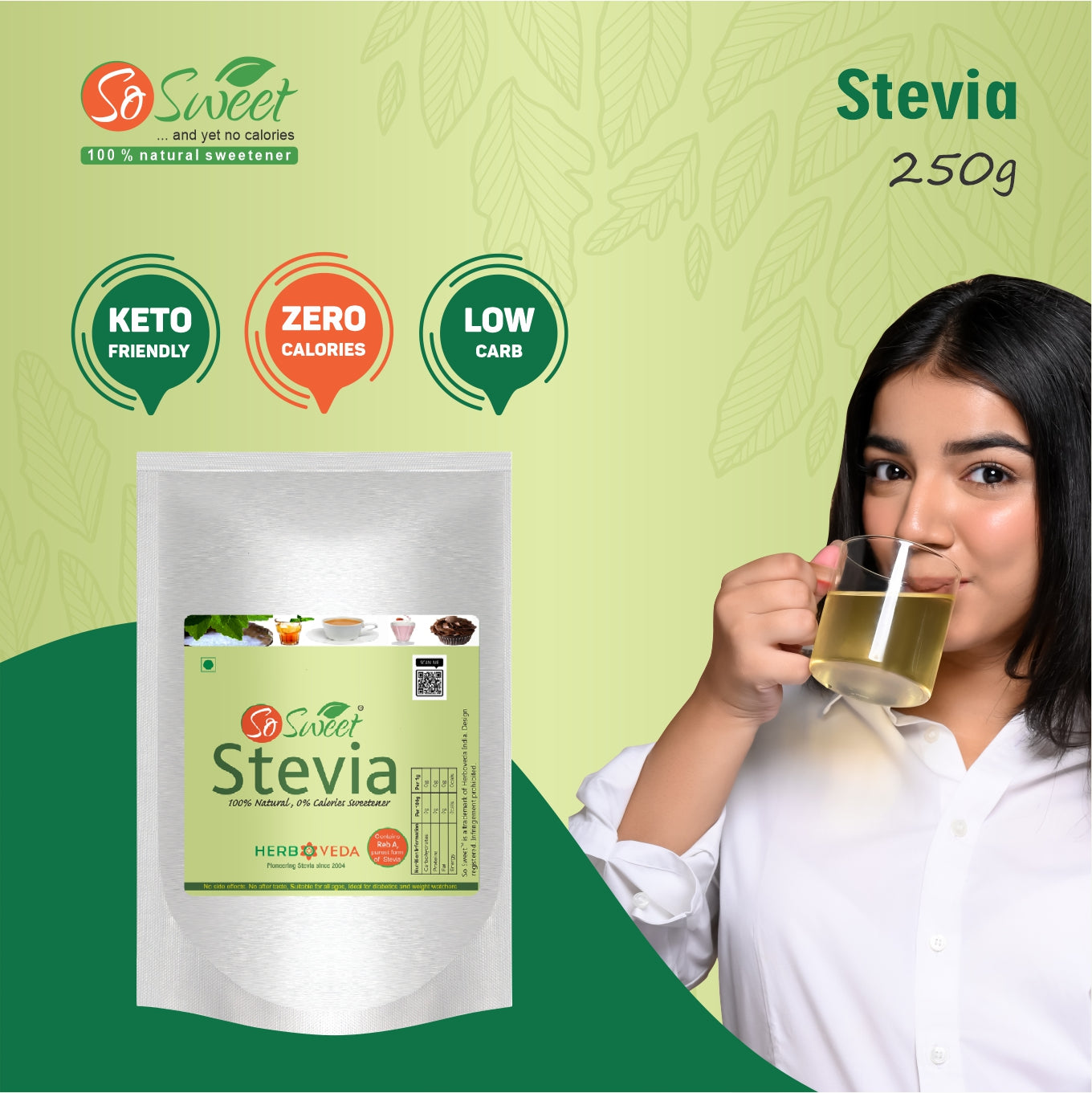 So Sweet Stevia 500 Tablets & Stevia Powder 250gm 100% Natural Sweetener - Sugar Free
