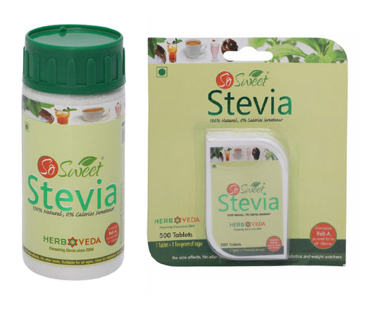 So Sweet Stevia 500 Stevia Tablets and Stevia 100 gm Spoonable Bottle 100% Natural Sweetener for Diabetics - Sugar free (Pack of 2)