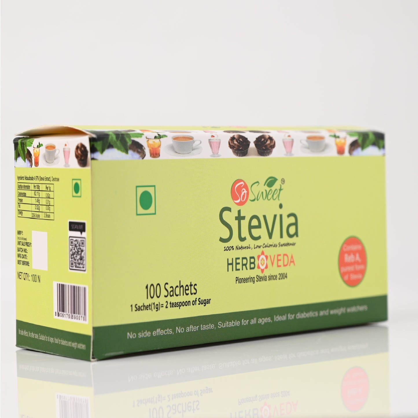 So Sweet Sugar Free Low Stevia Sachets 100% Natural Sweetener |100 Sachet | Diabetic Safe