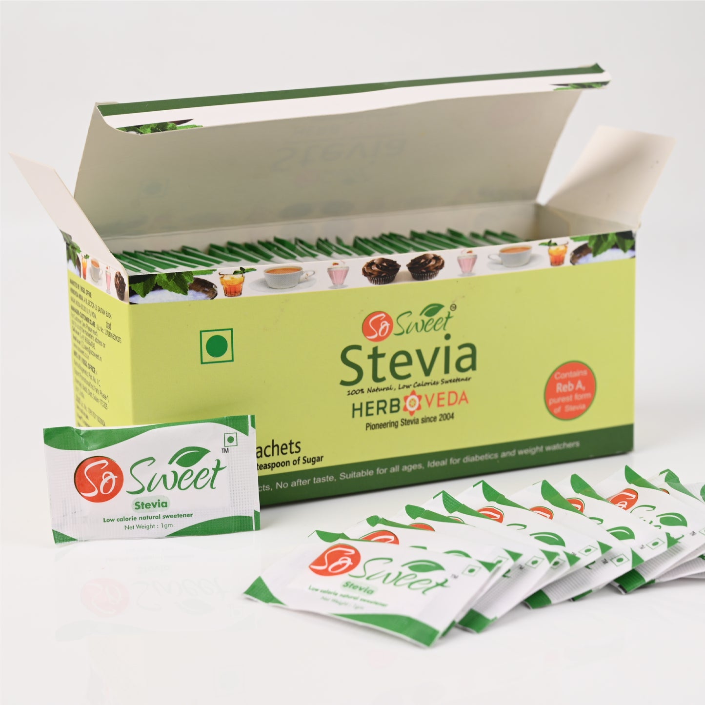 So Sweet Sugar Free Low Stevia Sachets 100% Natural Sweetener |100 Sachet | Diabetic Safe