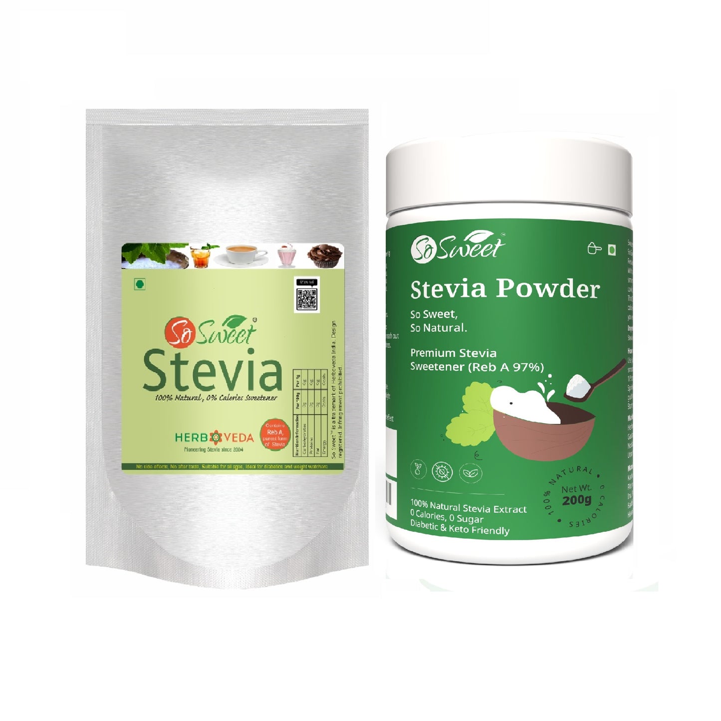So Sweet Stevia powder (1kg+ 200g) Zero Calorie Natural Sweetener -Pack of 2