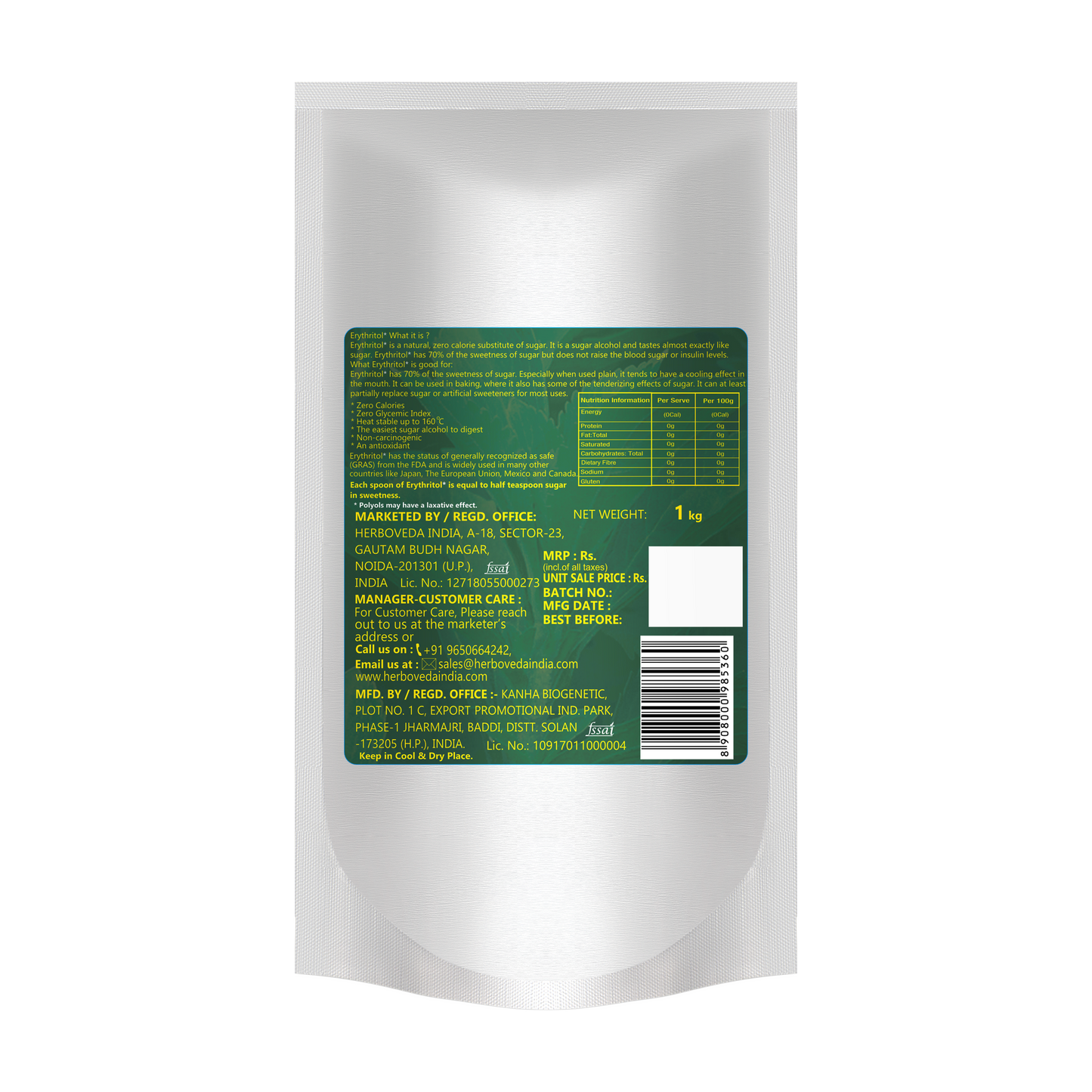 So Sweet Erythritol Natural Sweetener 1kg- Sugar Free | Zero Calorie, Zero Carb, 0 Fat, Zero G.I