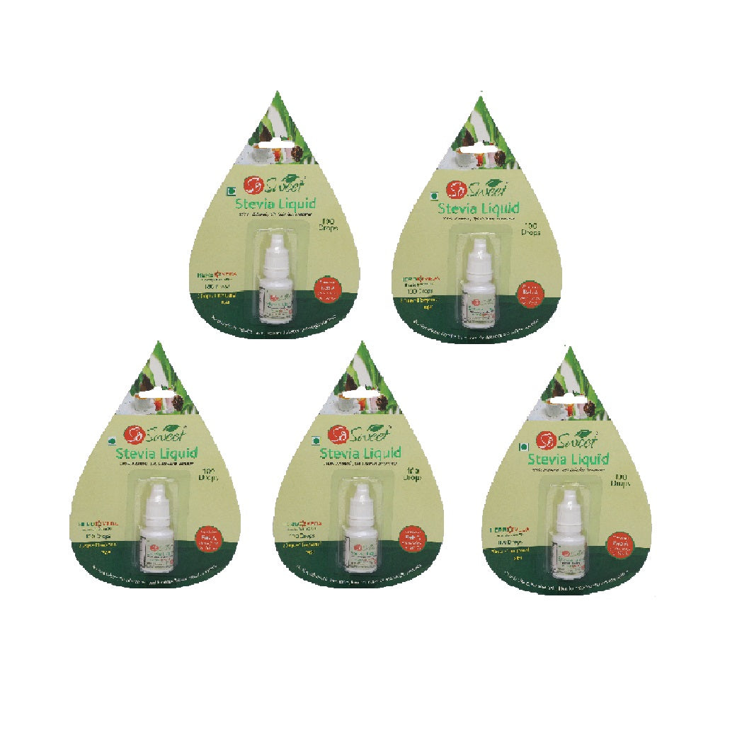 So Sweet Stevia Liquid Sugar Free 100 Drops - 5ml | Zero Calorie | Diabetic Friendly -Pack of 5