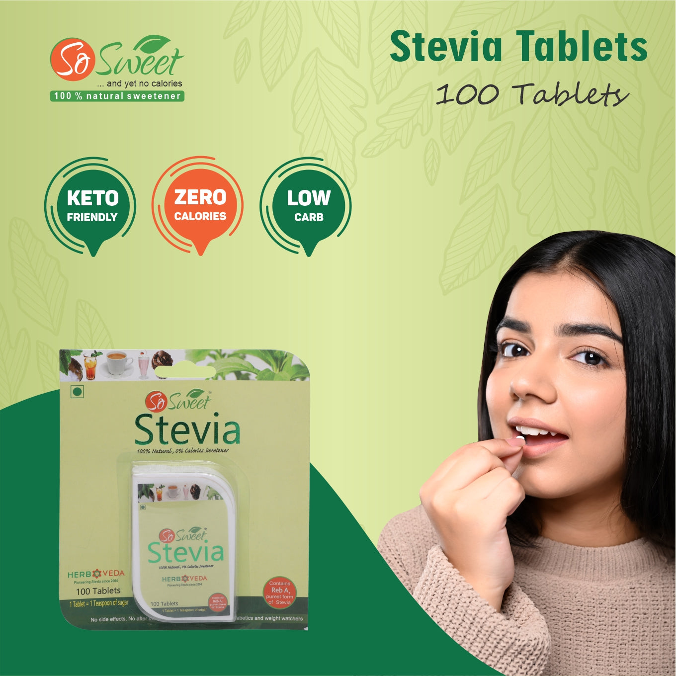 Stevia Tablet 100 Sugar Free Natural Zero Calorie Sweetener - So Sweet