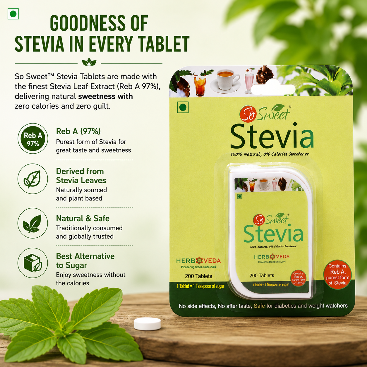 So Sweet Stevia 300 Tablets – 100% Natural Zero Calorie Sugar Free Sweetener