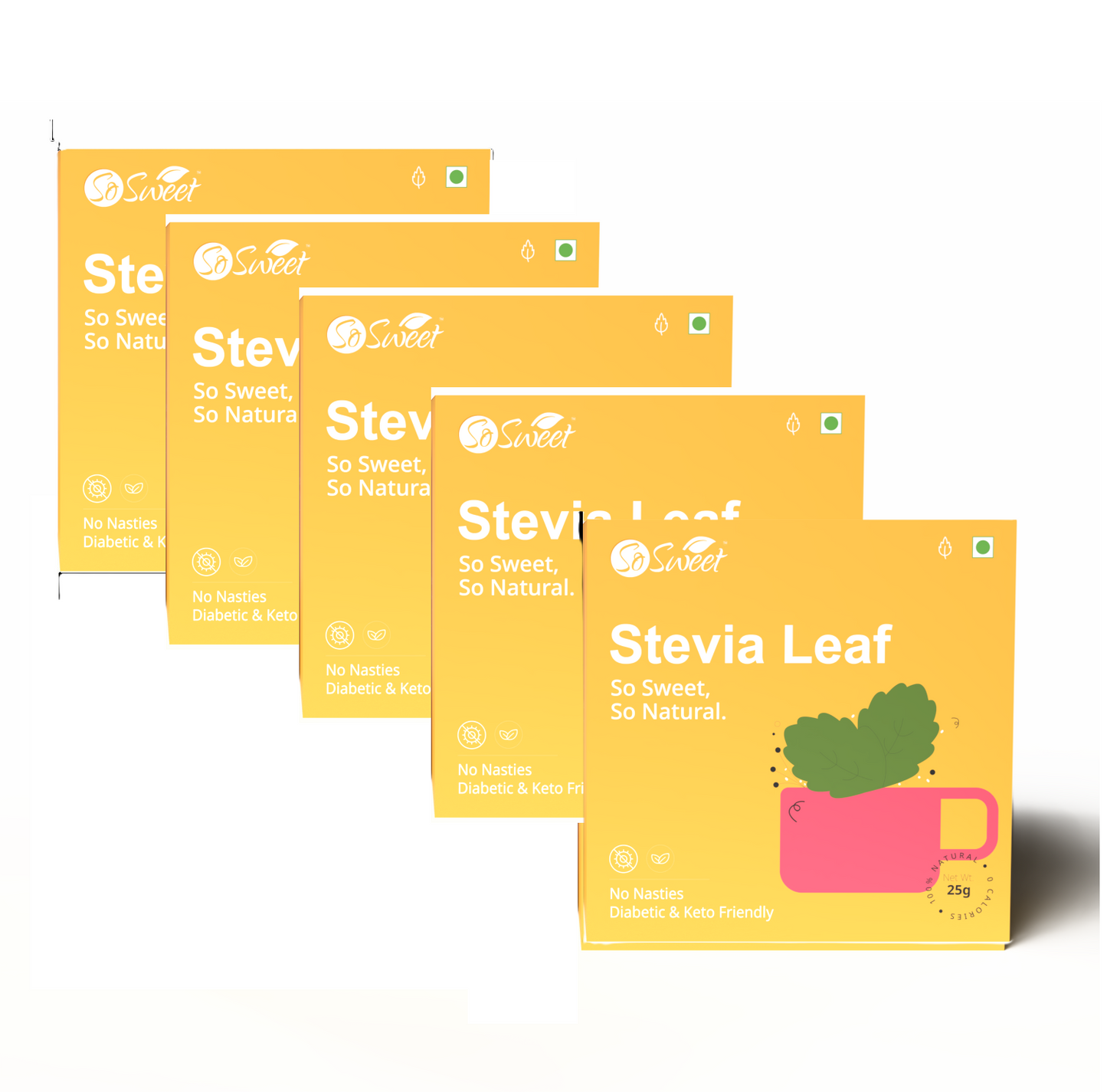 So Sweet Stevia Leaf Sugar Free Natural Zero Calorie Sweetener Pack of 5 (25gm each)