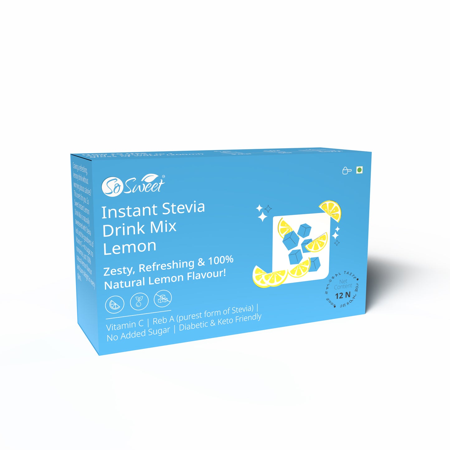 Stevia Sugar Free Instant Lemon Juice Drink Mix - 12 Sachets-Pack of 5