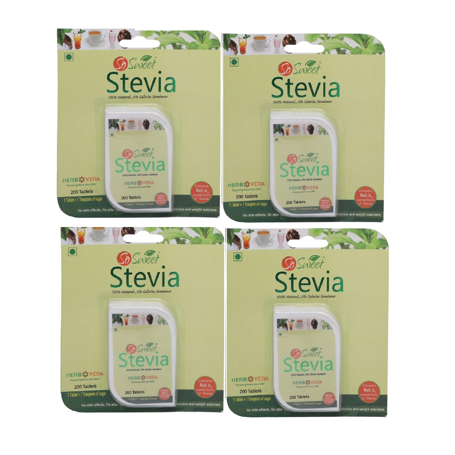 Stevia Tablets | Stevia Sugar Free Tablets | So Sweet-200-Pack of 4