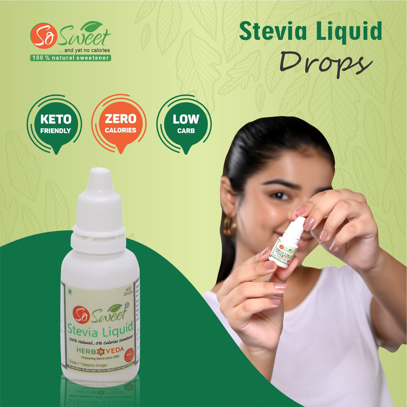 Stevia Drops Liquid - 20ml | 400 Drops (200 Servings) | Sugar Free | Zero Calories |