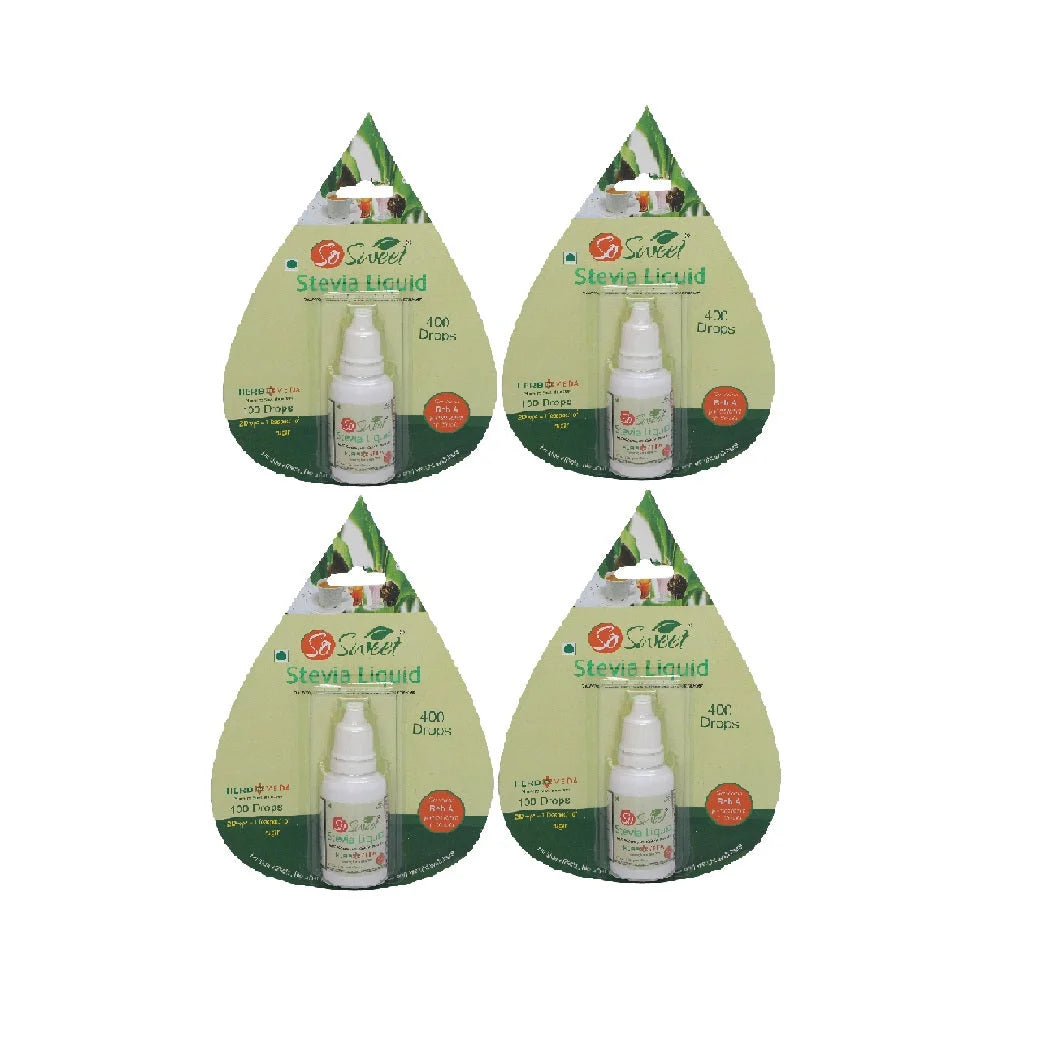 So sweet Stevia Liquid Sugar Free Natural Zero Calorie Sweetener (Pack of 4, 1600 Drops - 400 Drops Each)