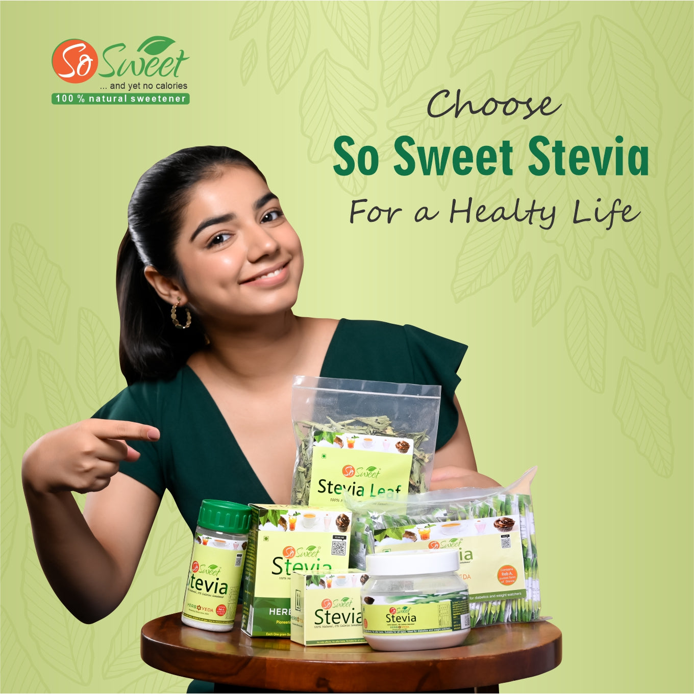 So Sweet Stevia Leaf Sugar Free Natural Zero Calorie Sweetener Pack of 3 (25 gm each)