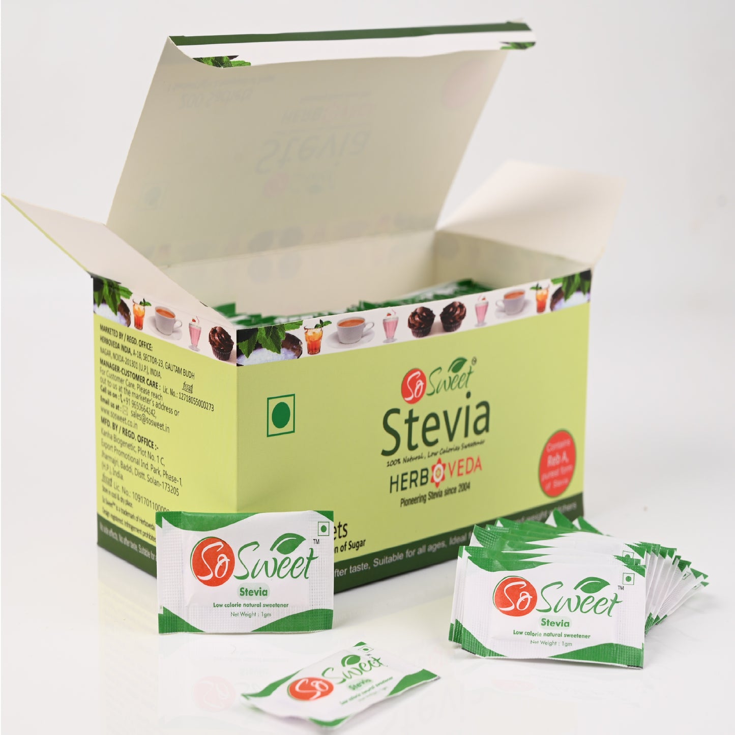So Sweet Stevia Sachets Sugar Free Natural Low Calorie Sweetener - 200 Sachets