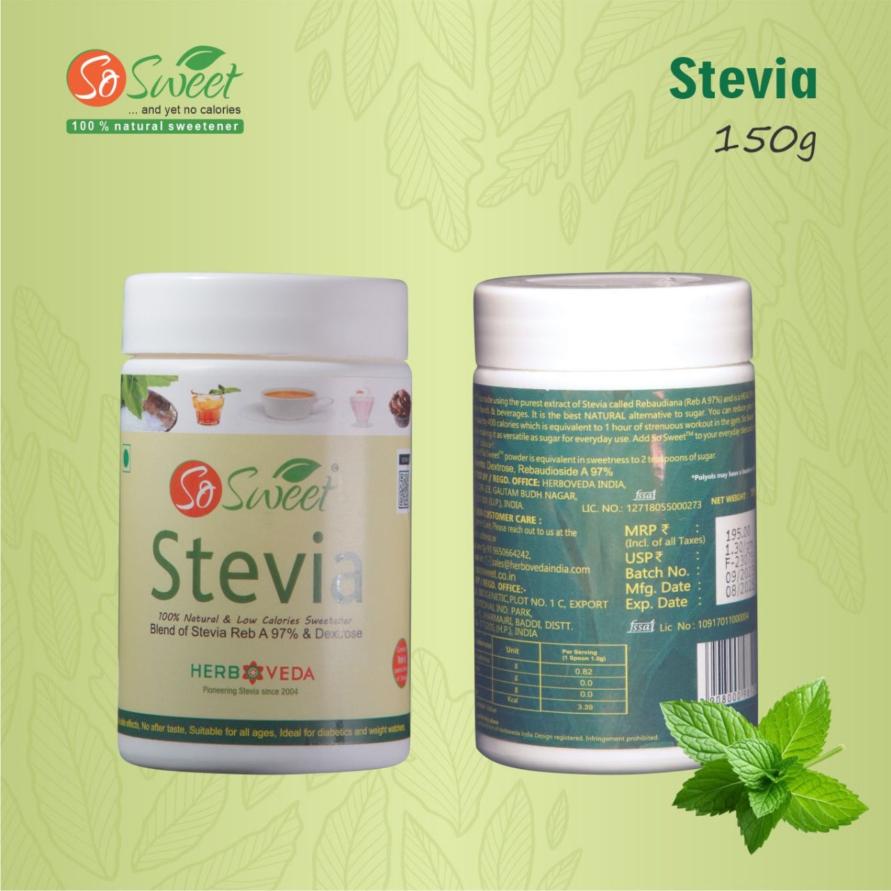 Stevia Sugar Free Sweetener 150gm | Best Diabetes Sugar Alternatives