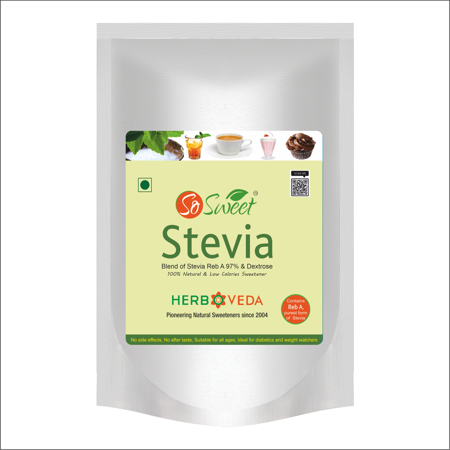 So Sweet Stevia Powder Low Calories 100% Natural Sweetener - 400Gm | Diabetic Friendly-Pack of 5
