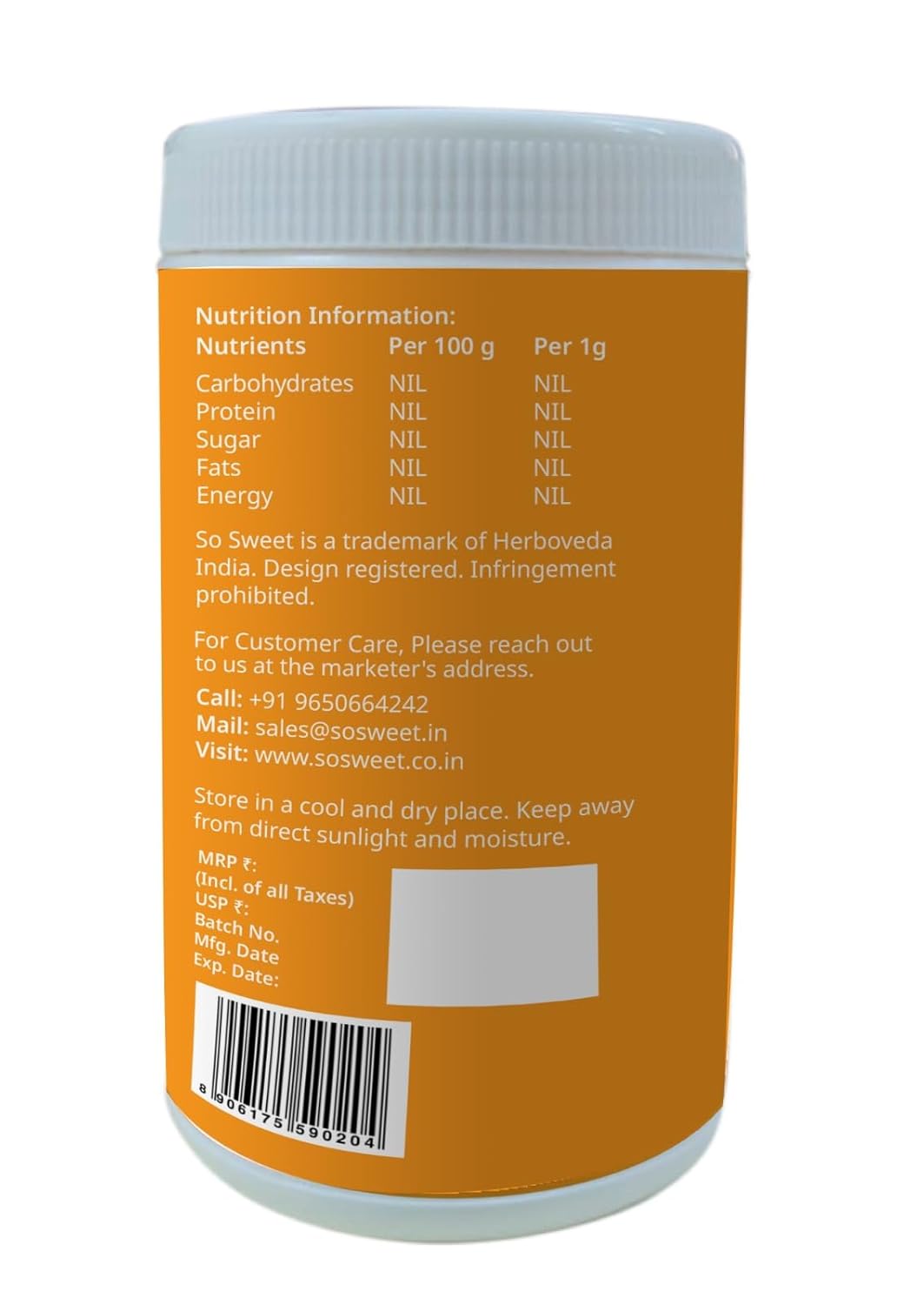 So Sweet Monk Fruit 100% Natural Zero Calorie Sweetener -375gm -Diabetic & Keto Friendly