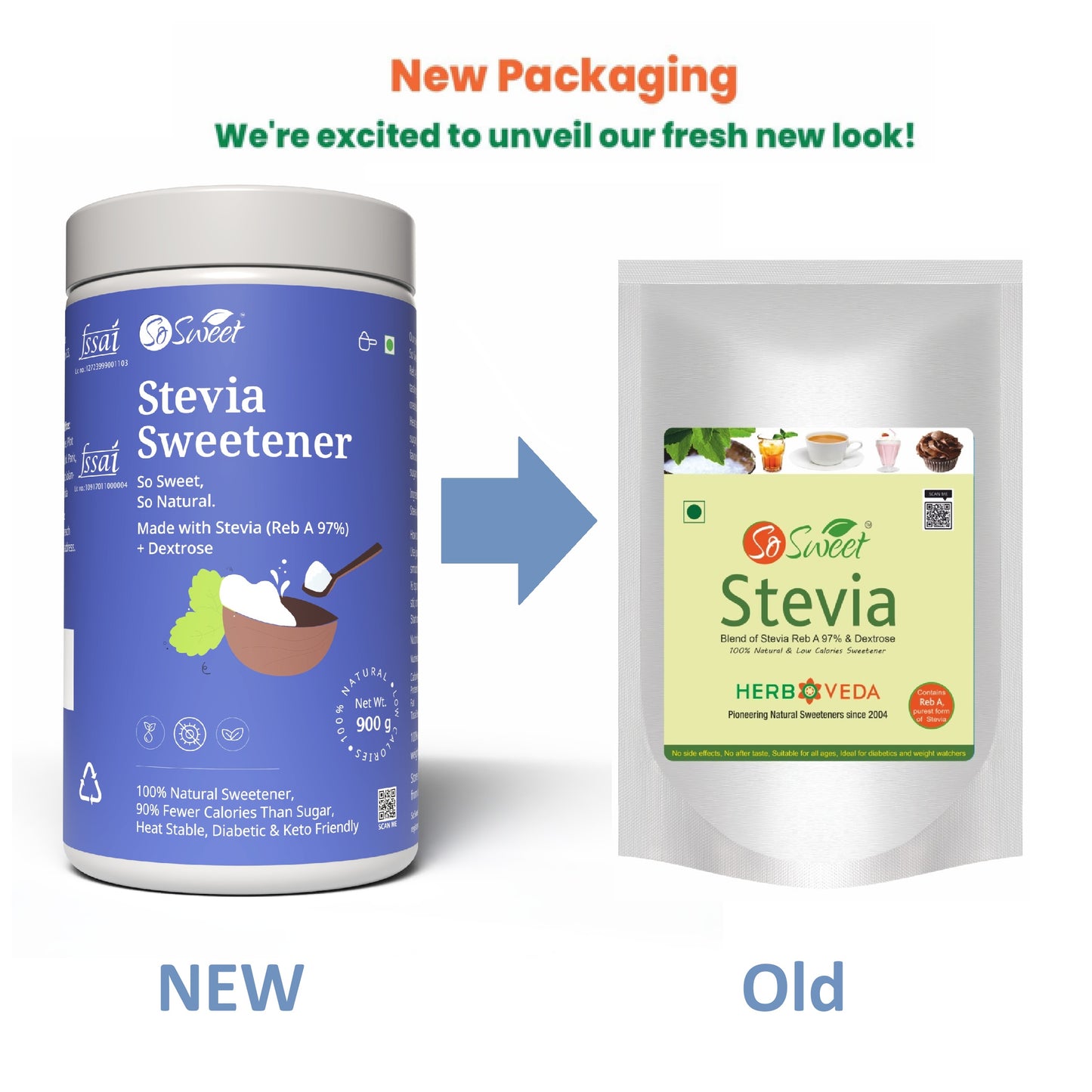 So Sweet Stevia Powder 100% Natural Low Calories Sugar Free Sweetener 900gm-Pack of 5