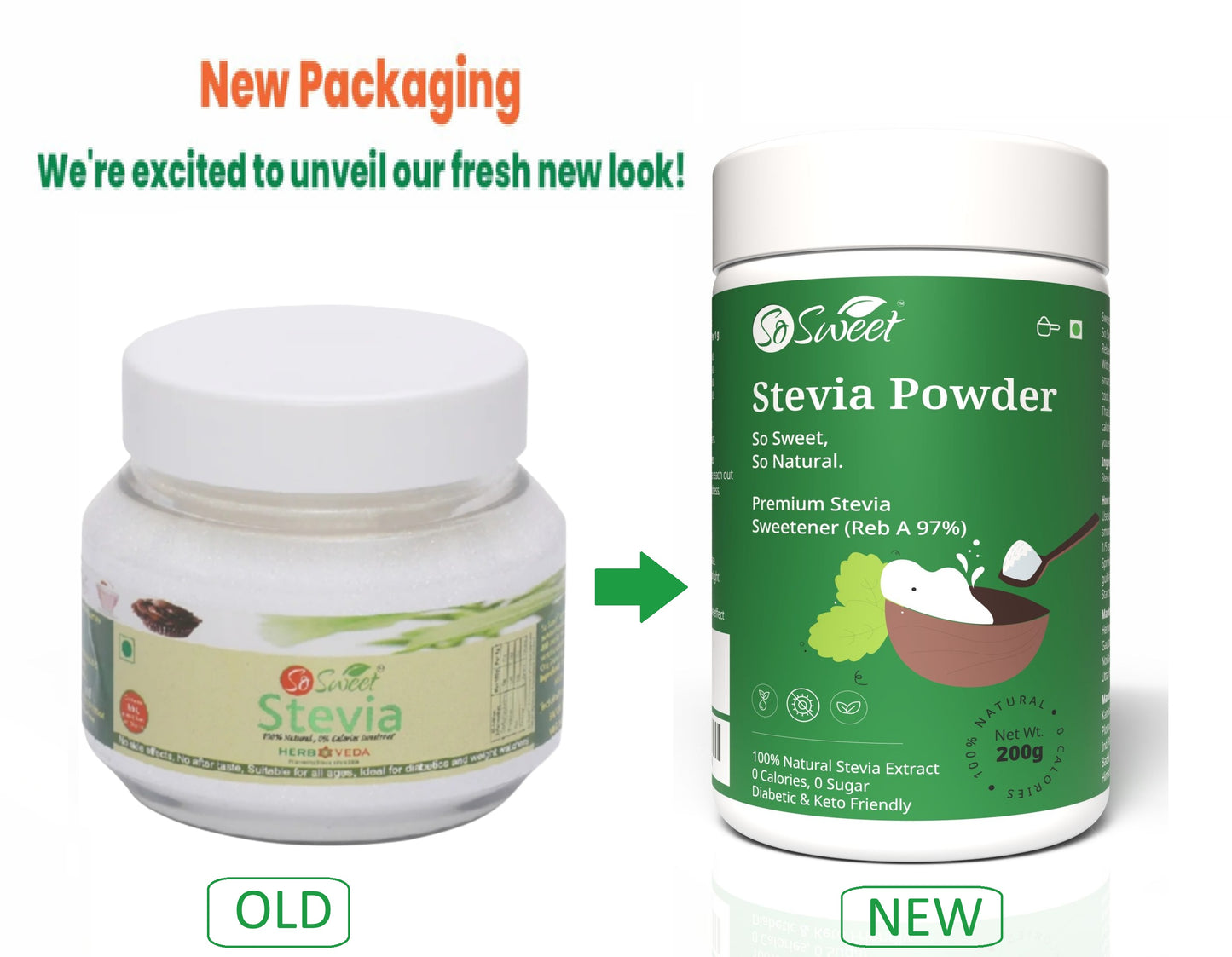So Sweet Stevia powder (1kg+ 200g) Zero Calorie Natural Sweetener -Pack of 2