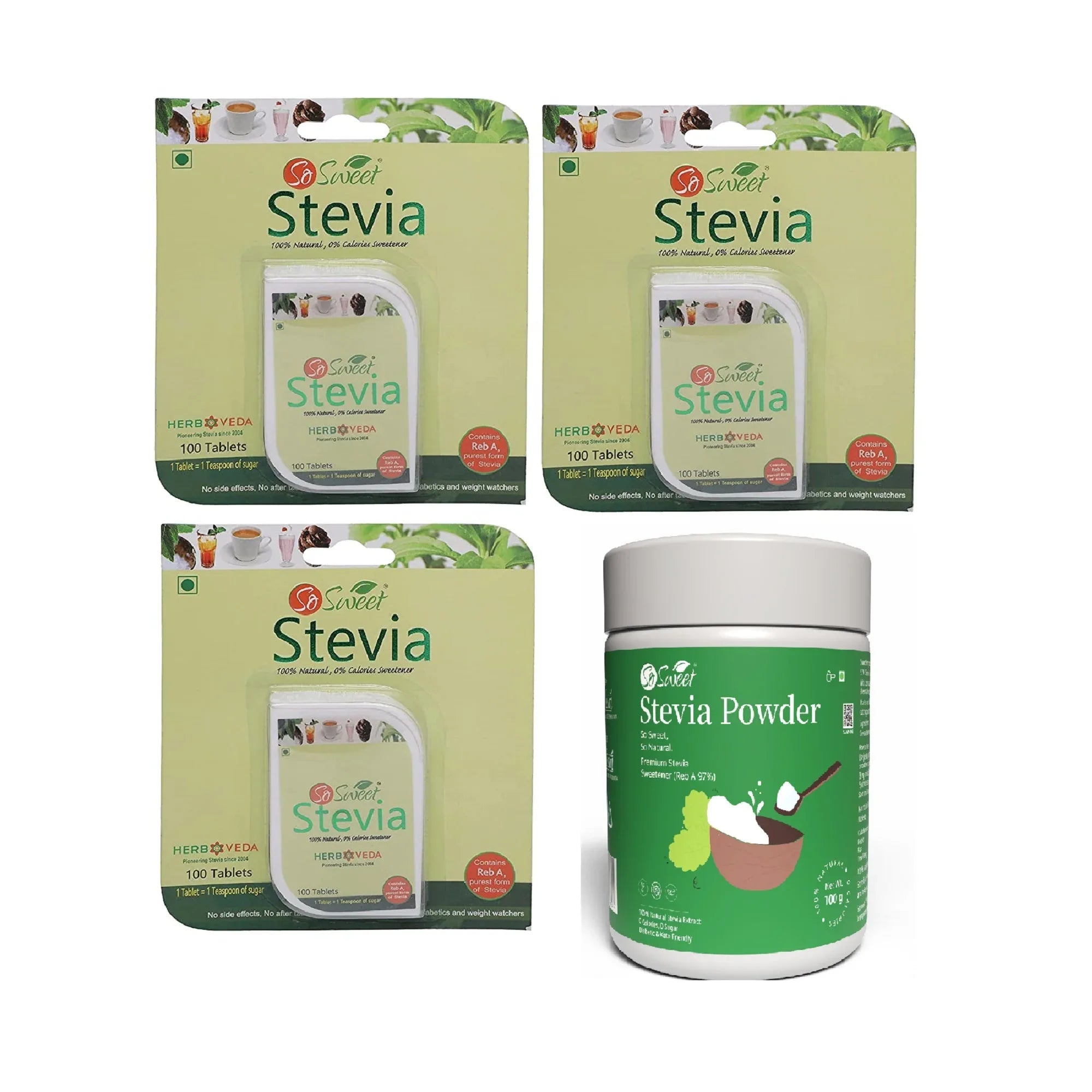 So Sweet Stevia Tablets 300 & Powder 100gm Sugar Free Zero Calories