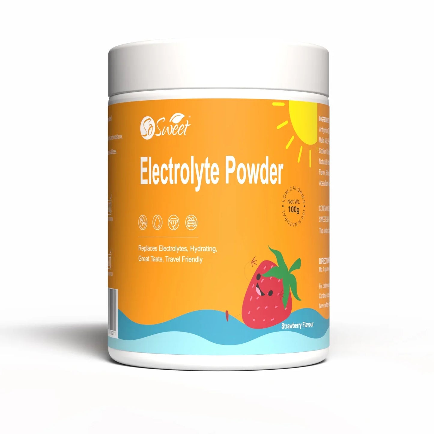 Electrolyte Strawberry Energy Drink Mix Powder Instant Hydration, Low Calorie | Sodium, Potassium |100g - So Sweet