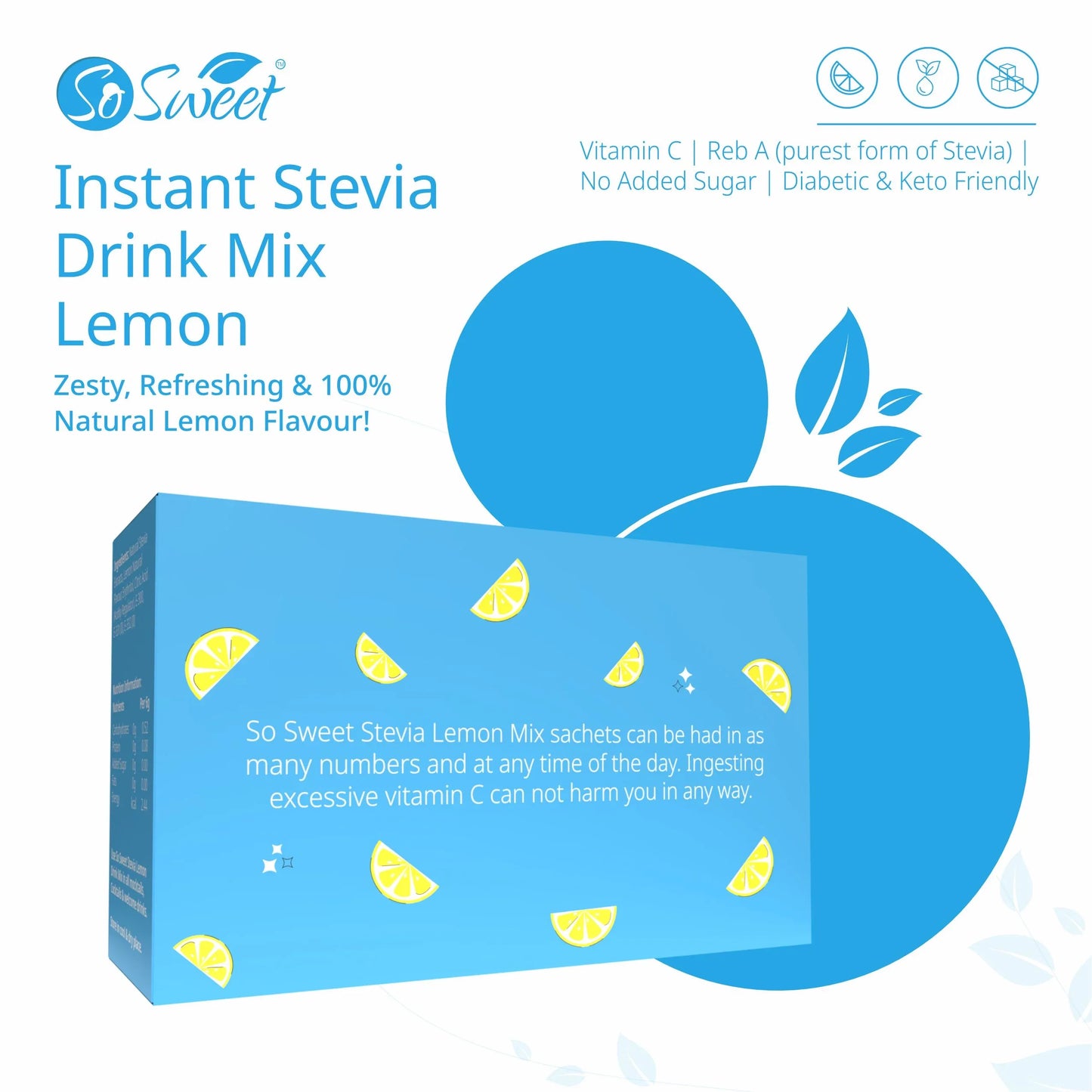 Stevia Sugar Free Instant lemon Drink mix - 12 Sachets-So Sweet