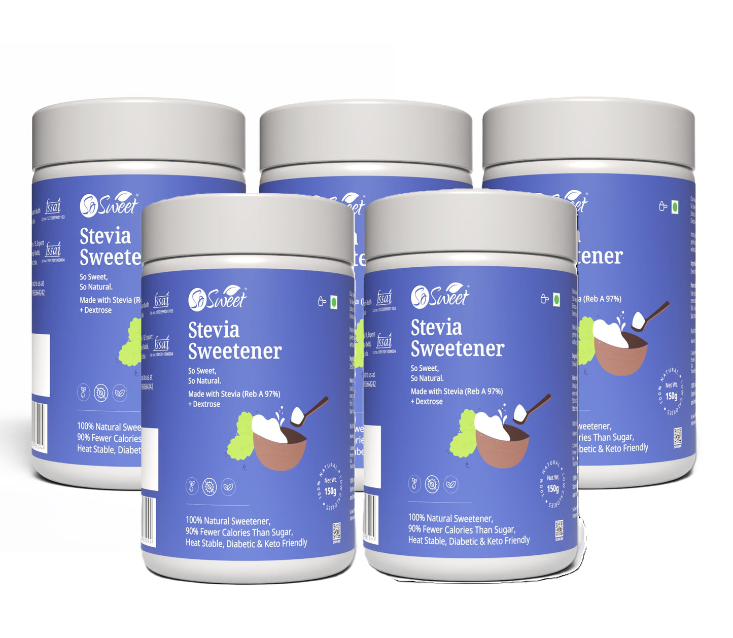 Stevia Sugar Free Sweetener 150gm |-Pack of 5 I Best Diabetes Sugar Alternatives-So Sweet