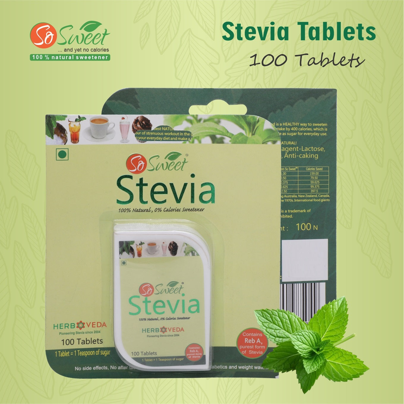 Stevia Tablet 100 Sugar Free Natural Zero Calorie Sweeneter - So Sweet