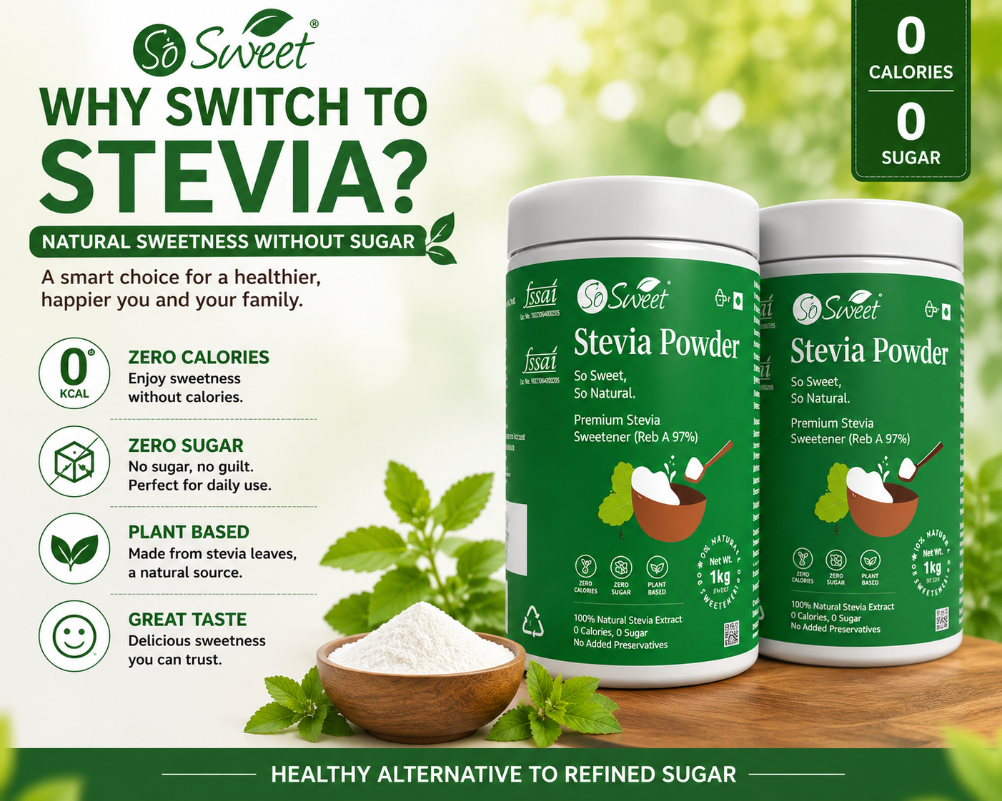 Stevia Powder | Zero Calorie Natural Sugar Free Sweetener-So Sweet