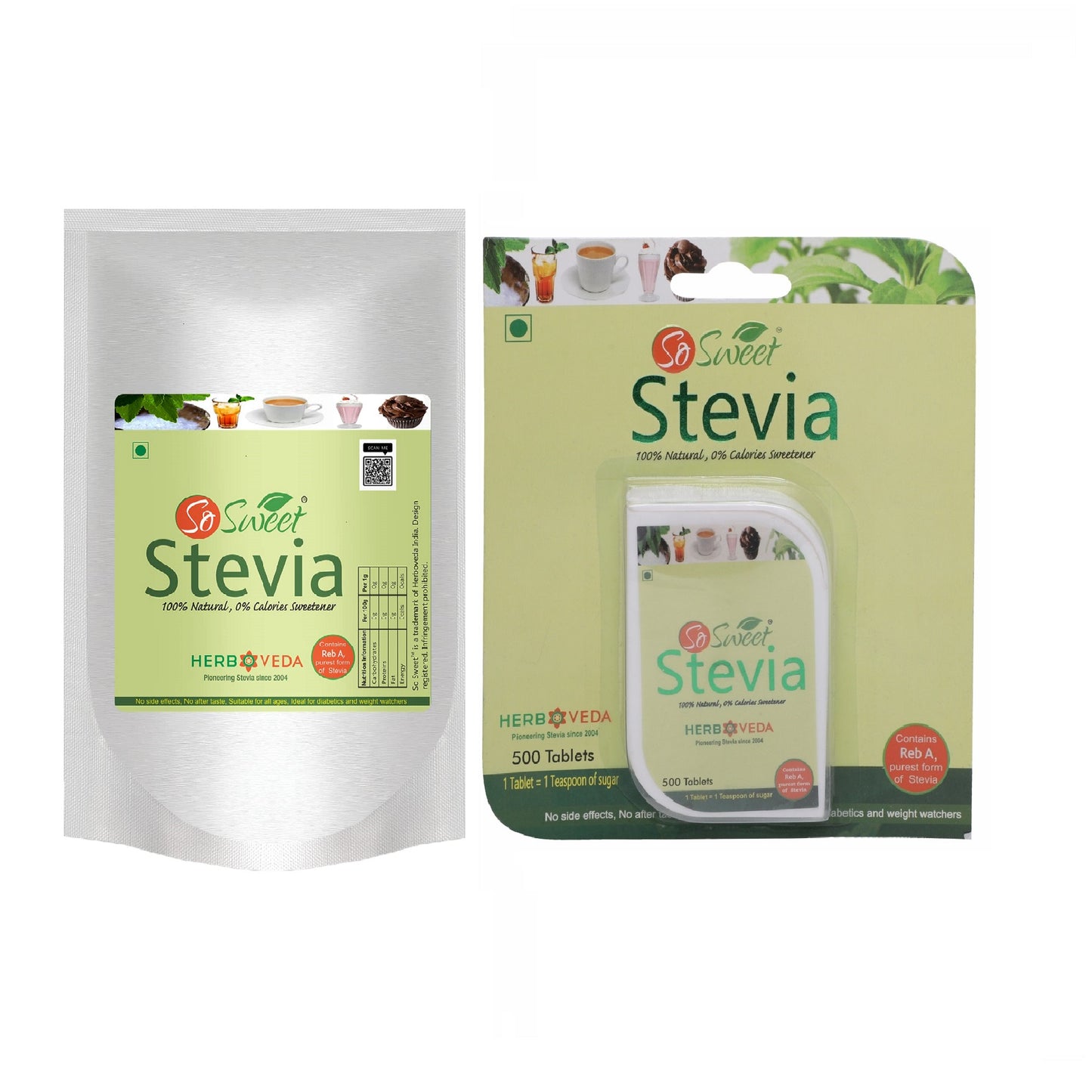 So Sweet Stevia 500 Tablets & Stevia Powder 250gm 100% Natural Sweetener - Sugar Free
