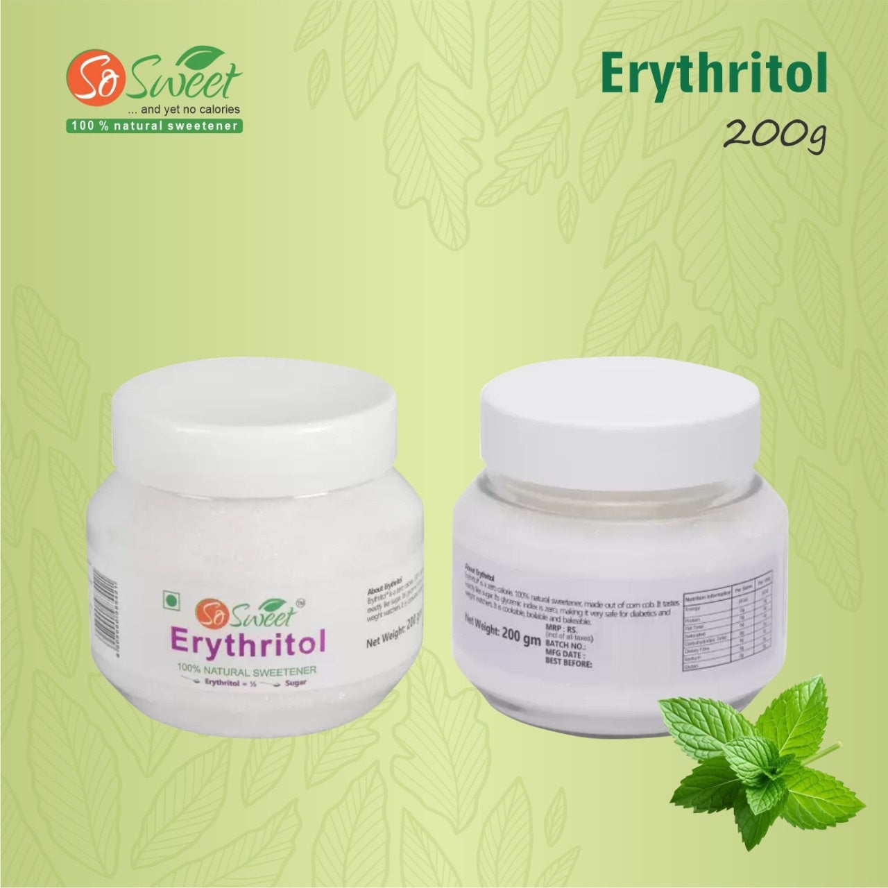 So Sweet 100% Natural Sweetener 200 GMS Erythritol (Pack of 1)