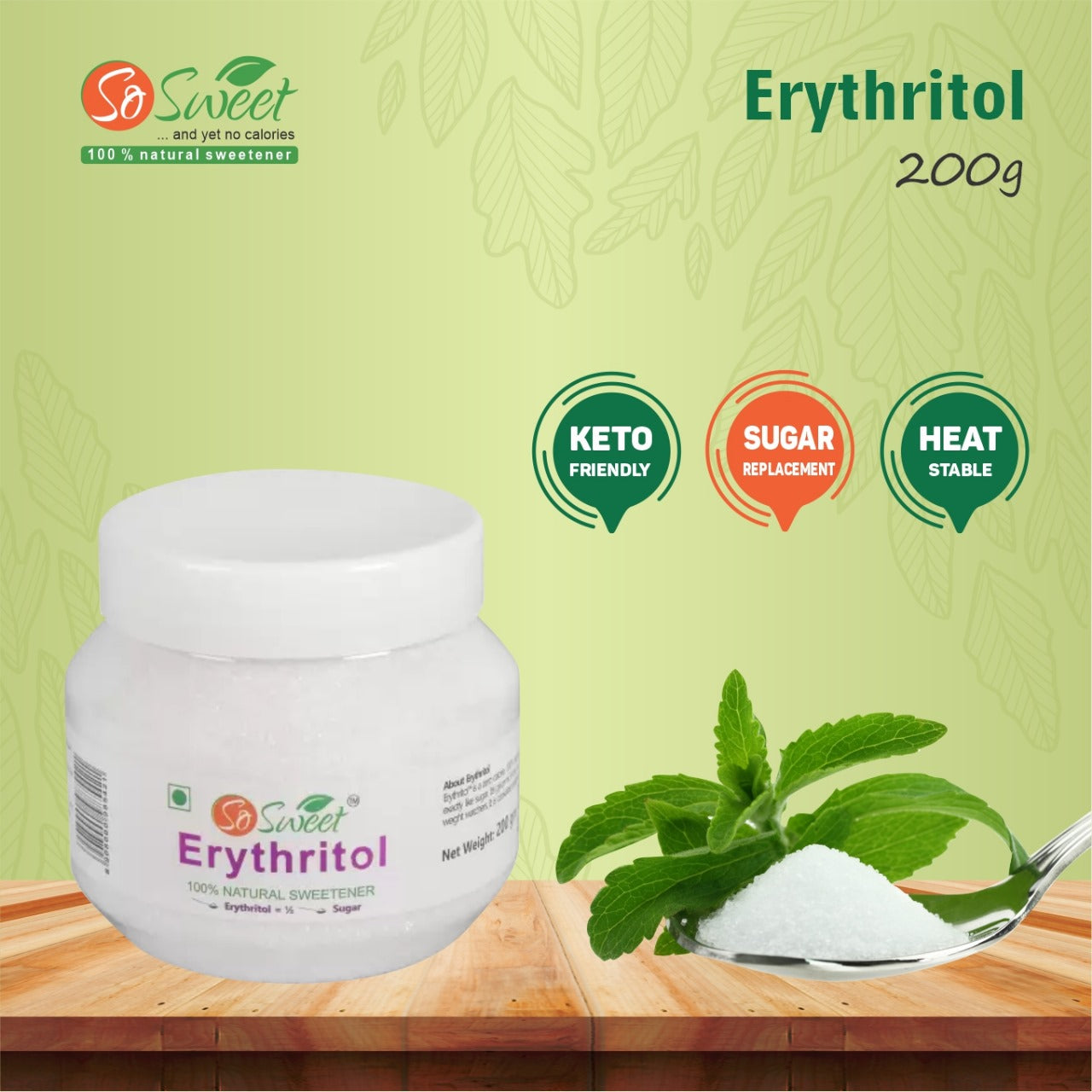 So Sweet 100% Natural Sweetener 200 GMS Erythritol (Pack of 1)