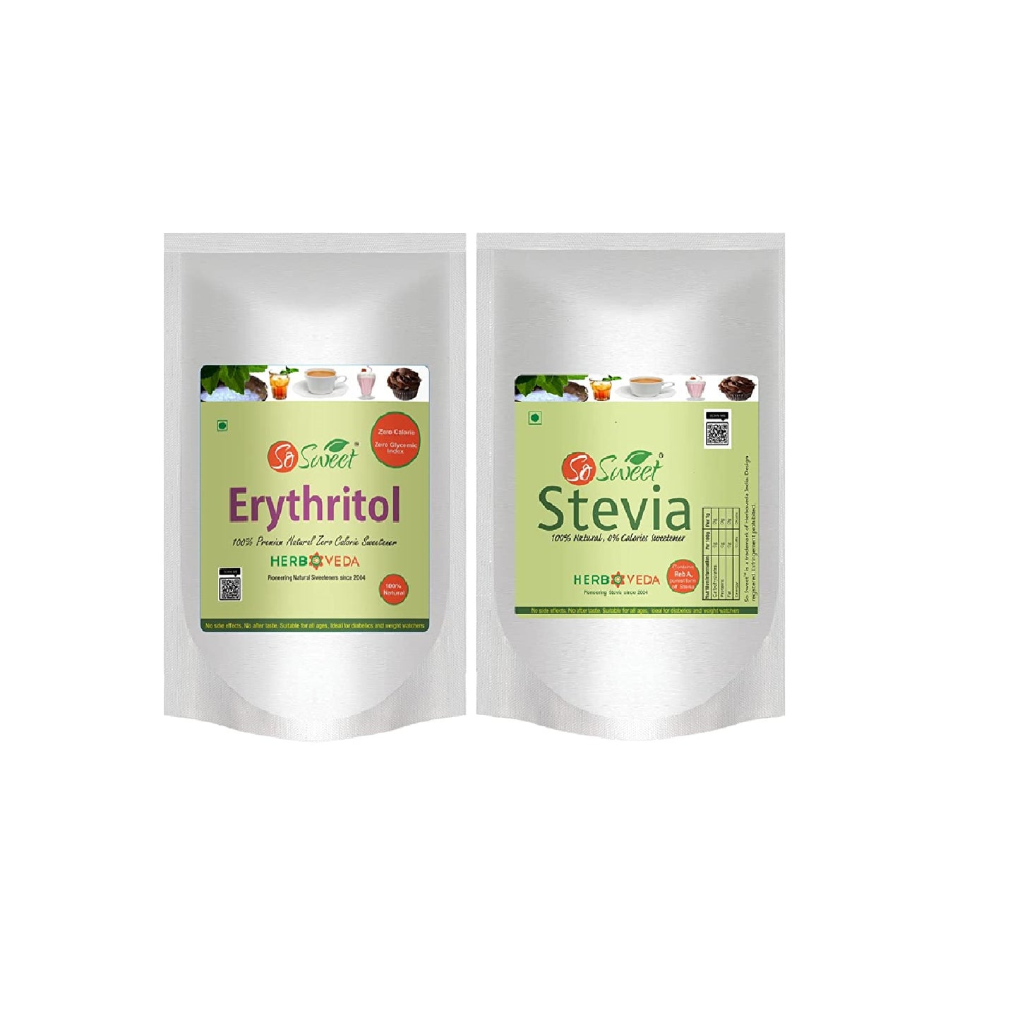 So Sweet Stevia Powder Sugar Free Natural Zero Calorie Sweetener & Erythritol Powder (Pack of 2) (1Kg Each)