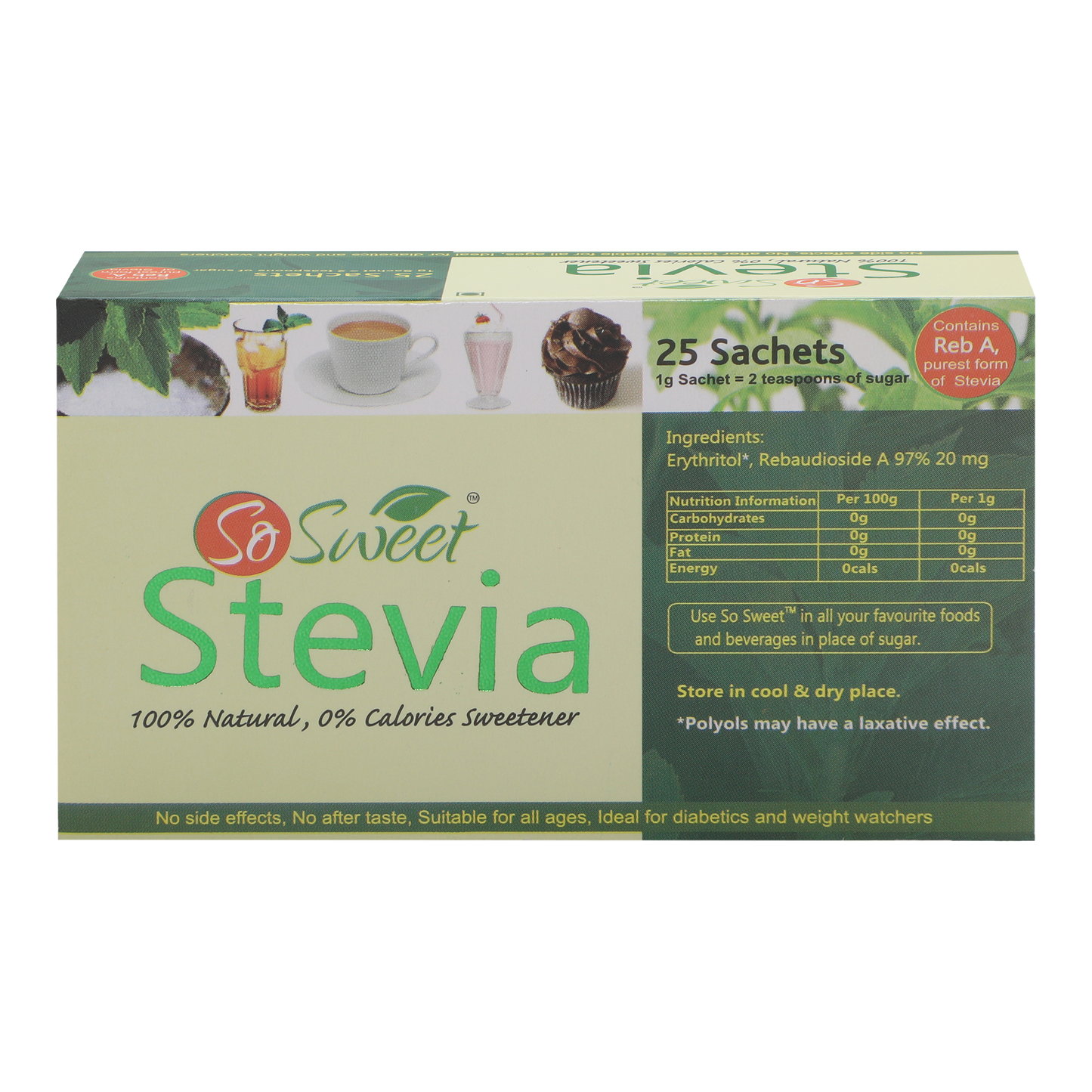 So Sweet Stevia 25 Sachets Sugar Free Sweetener | Zero Calorie