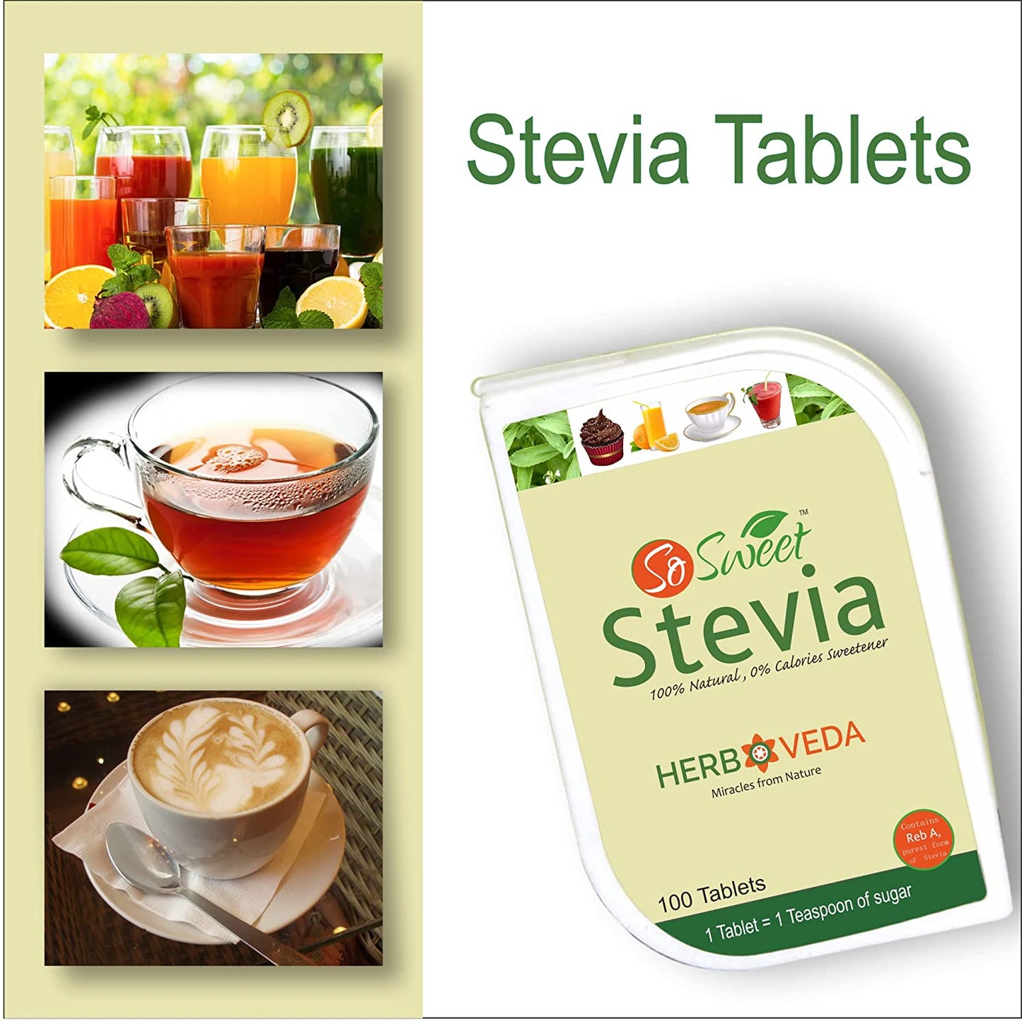 So Sweet Stevia 100 Tablets and Stevia 25gm Leaf Natural Zero Calorie Sweetener (Pack of 2)