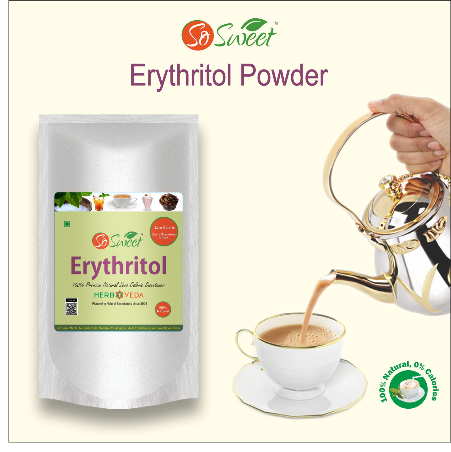So Sweet Erythritol & Xylitol Sugar Free Natural Sweetener (1Kg Each) (Pack of 2)