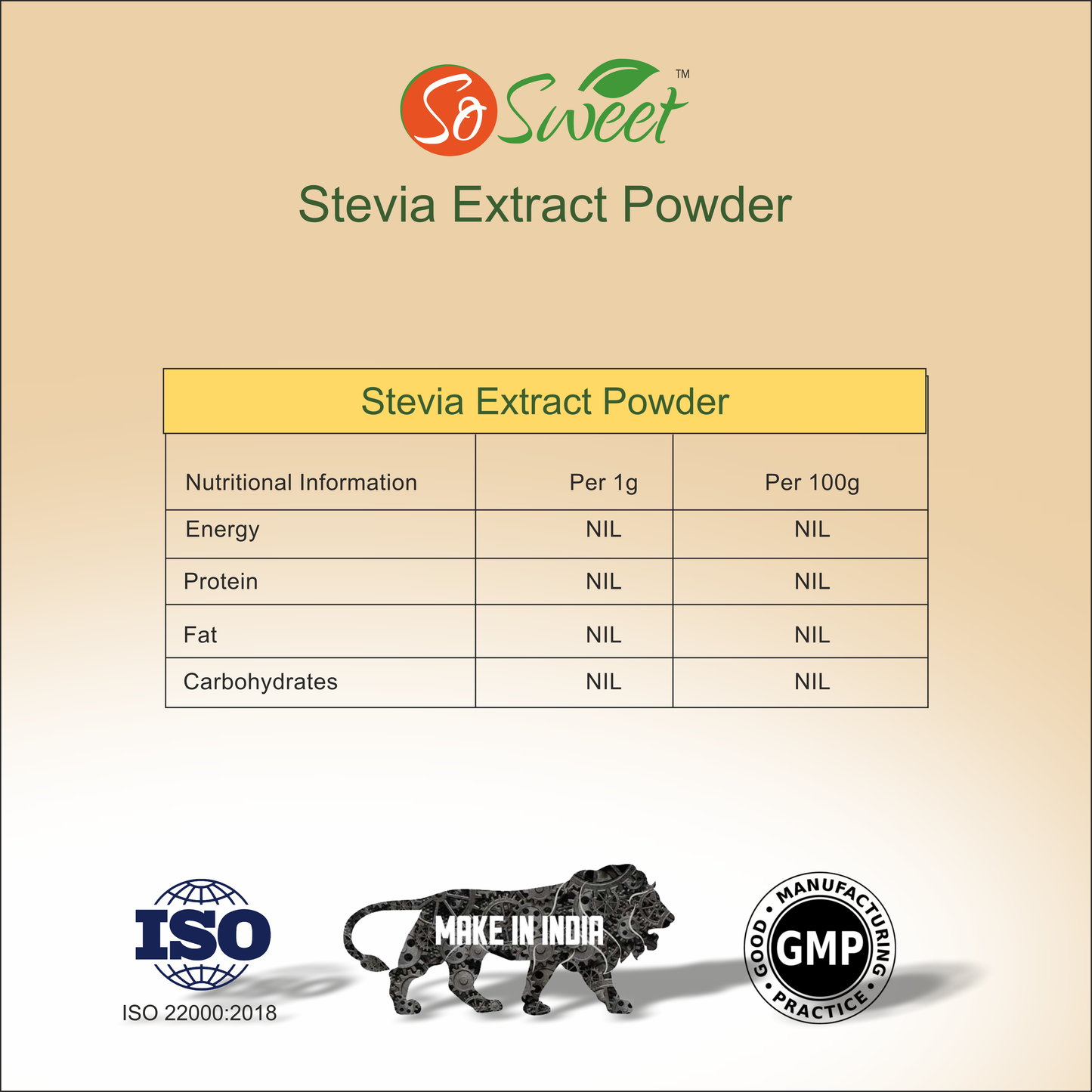 So Sweet Stevia Extract 10 gms Sugar Free 100% Natural Sweetener
