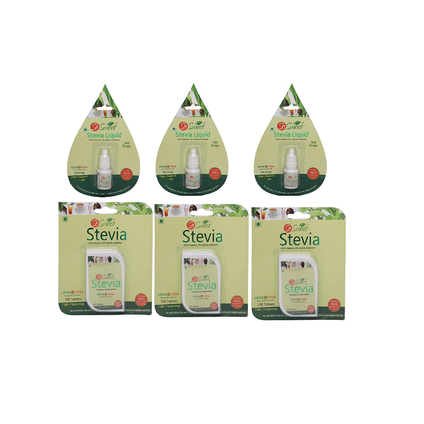 So Sweet Stevia Combo of 300 Tablets & 300 Drops Natural Sweetener - Sugar free