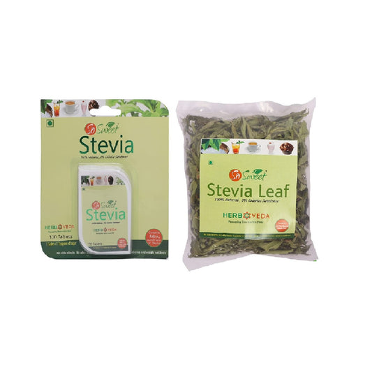So Sweet Stevia 100 Tablets and Stevia 25gm Leaf Natural Zero Calorie Sweetener (Pack of 2)