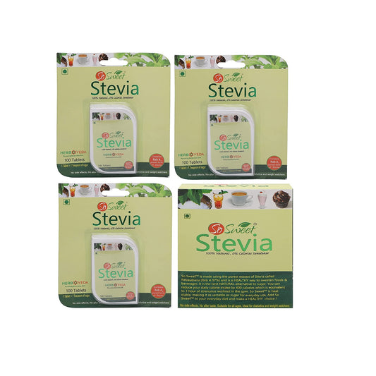 So Sweet Stevia 300 Tablets and 50 Sachets Sugar Free Natural Zero calorie Sweetener (Pack of 4)