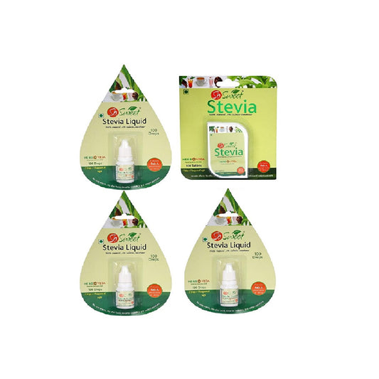 So Sweet Stevia Tablets 100 and Stevia Liquid (Pack of 3) 300 Drops 100% Natural Sweetener - Sugar free