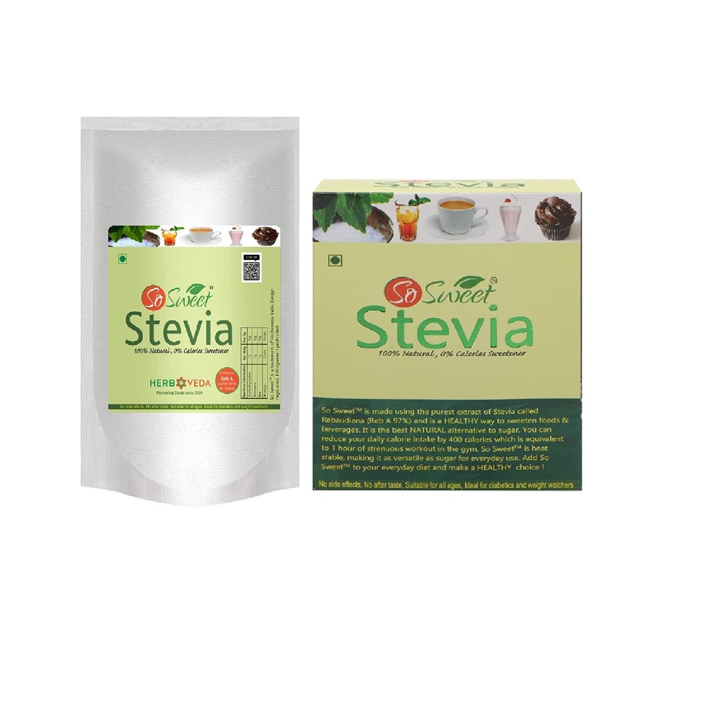 So Sweet Stevia (250gm+ 50 Stevia Sachets) Zero Calorie Natural Sweetener (Pack of 2)