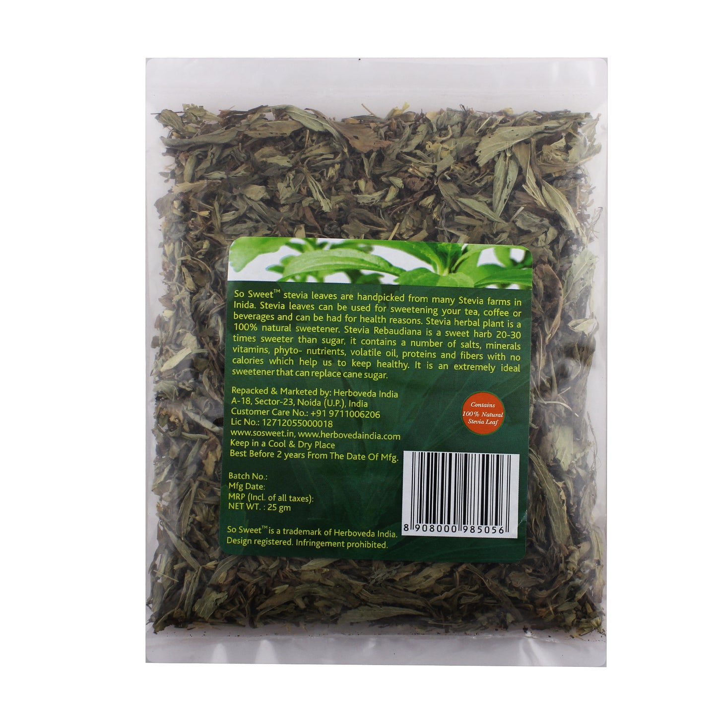 So Sweet Stevia Leaf 25gm Sugar Free Natural Zero Calorie Sweetener