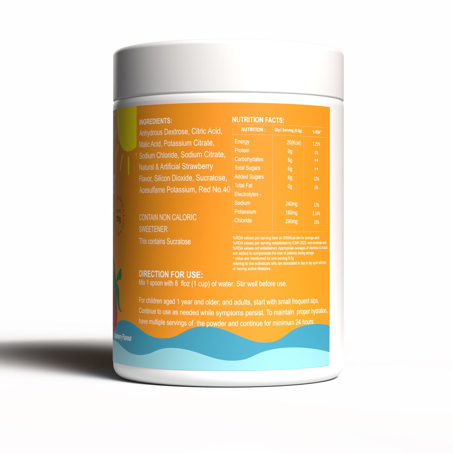 So Sweet Electrolyte Strawberry Energy Drink Mix Powder Instant Hydration, Low Calorie | Sodium, Potassium |100g