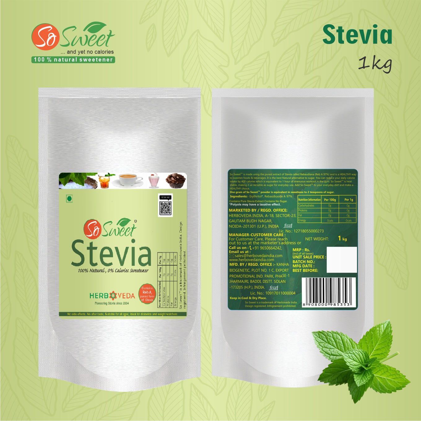 So Sweet Stevia Combo (1kg, 250gm, 500Tablets) Zero Calorie Natural Sweetener (Pack of 3)