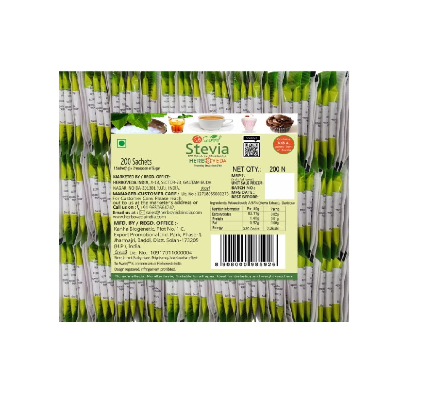 So Sweet Stevia Sachets Sugar Free Natural Low Calorie Sweetener -200 Sachets