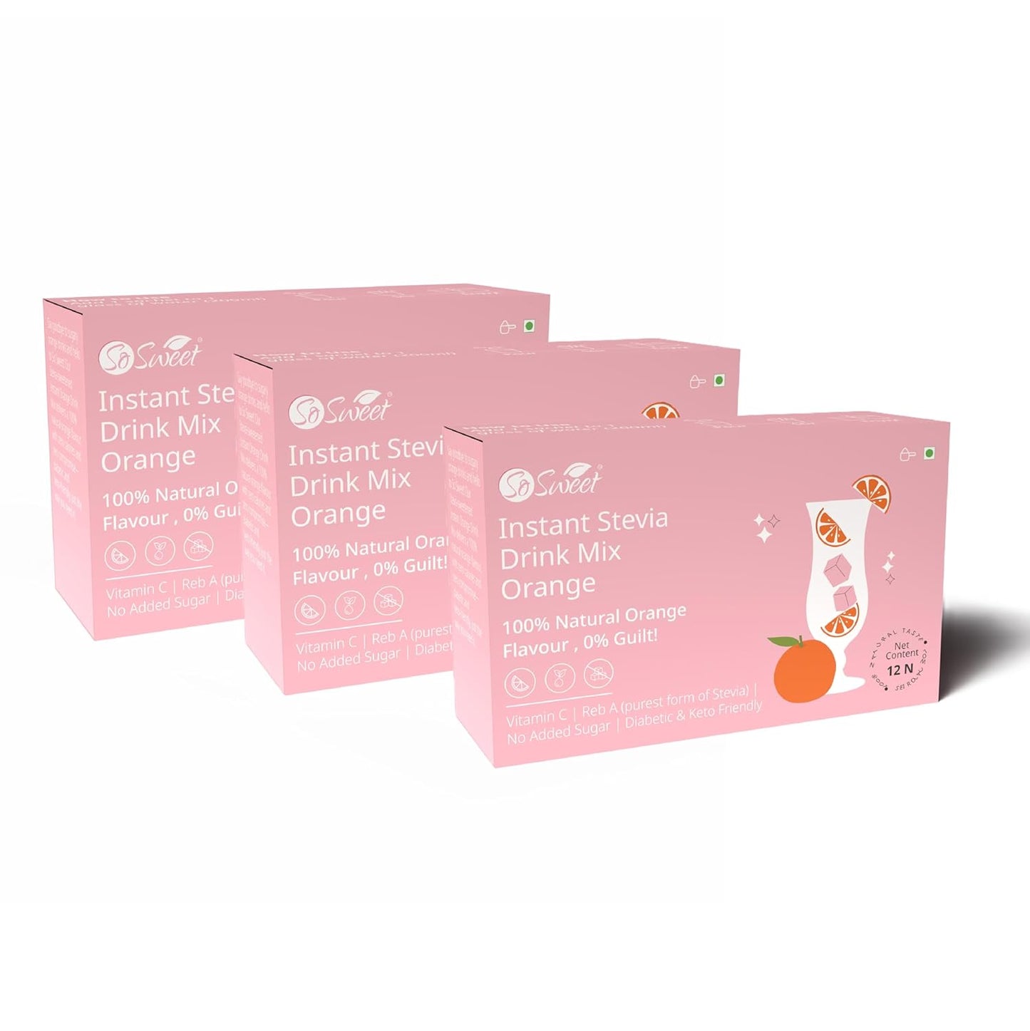 So Sweet Stevia Orange Instant Drink Mix – 12 Sachets | Sugar Free Zero Calorie