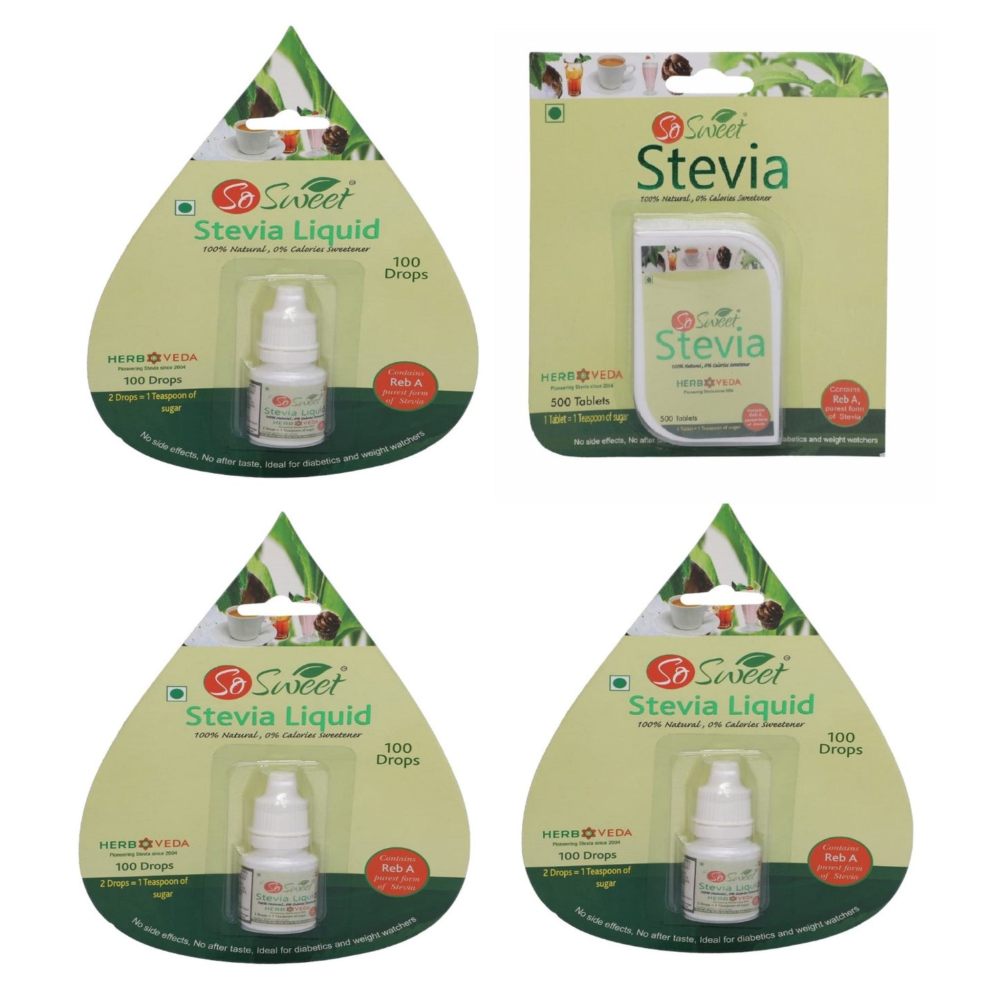 So Sweet Stevia Combo of 500 Stevia Tablets & 300 Drops Natural Sweetener Sugarfree