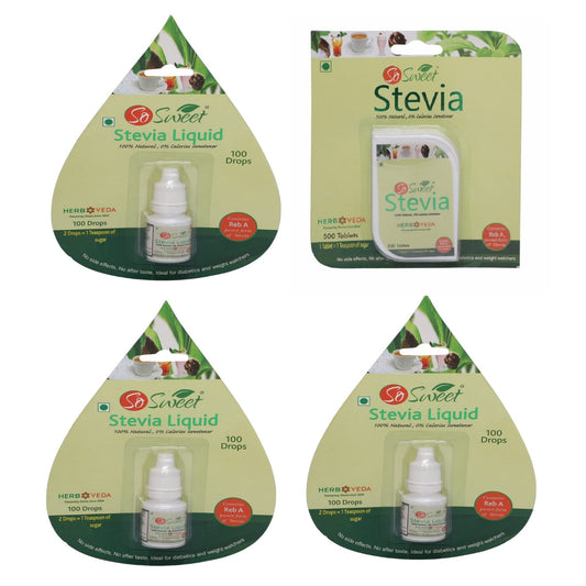 So Sweet Stevia Combo of 500 Stevia Tablets & 300 Drops Natural Sweetener Sugarfree